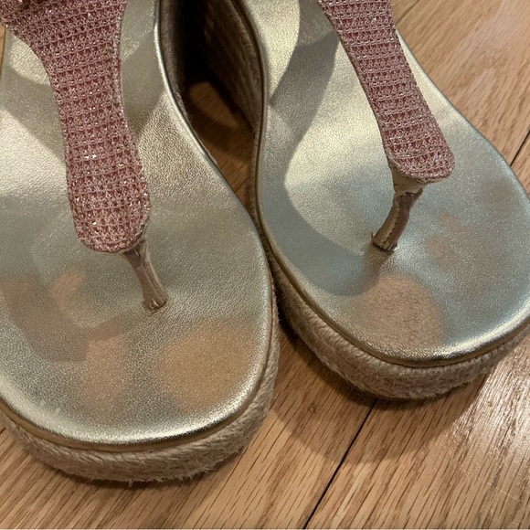✨Michael Kors Laney Sparkle Pink & Gold Espadrille Wedge Sandals💖 - Picture 9 of 12